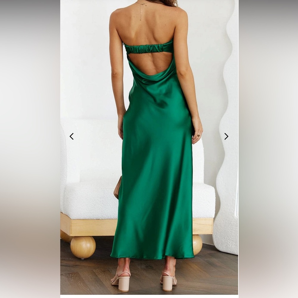 SOLID SATIN FOLDED OVER BUST MAXI DRESS